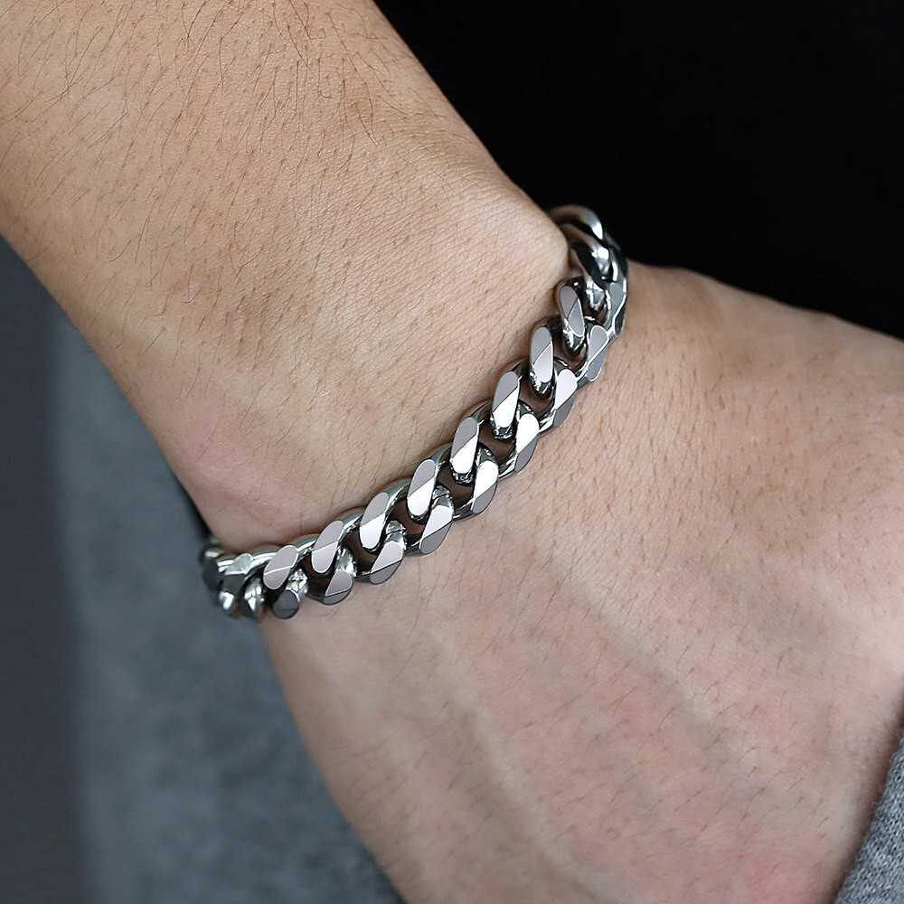 3/5/7/9/11mm Silver Curb Cuban Stainless Steel Bracelet Men Link Chain 7-11inch