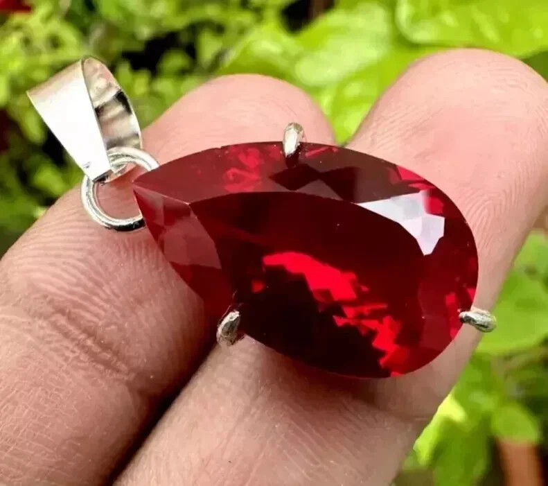 28.40 Ct Flawless Red Color Ruby Pear Shape 925 Solid Silver Pendant Gemstone