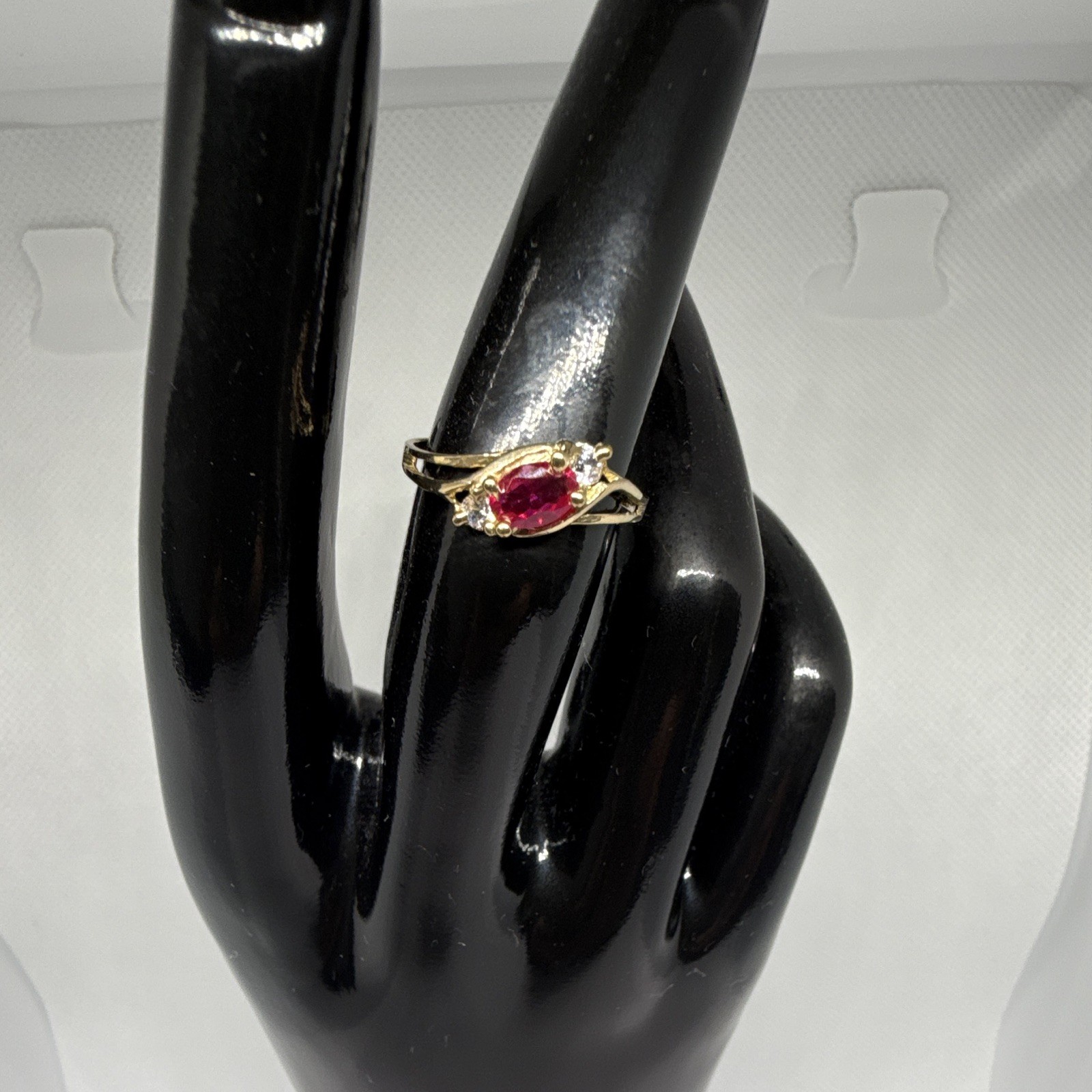 10K Solid Yellow Gold Ring Size 7 Pink Stone & Clear Accent Stones New 1.2g