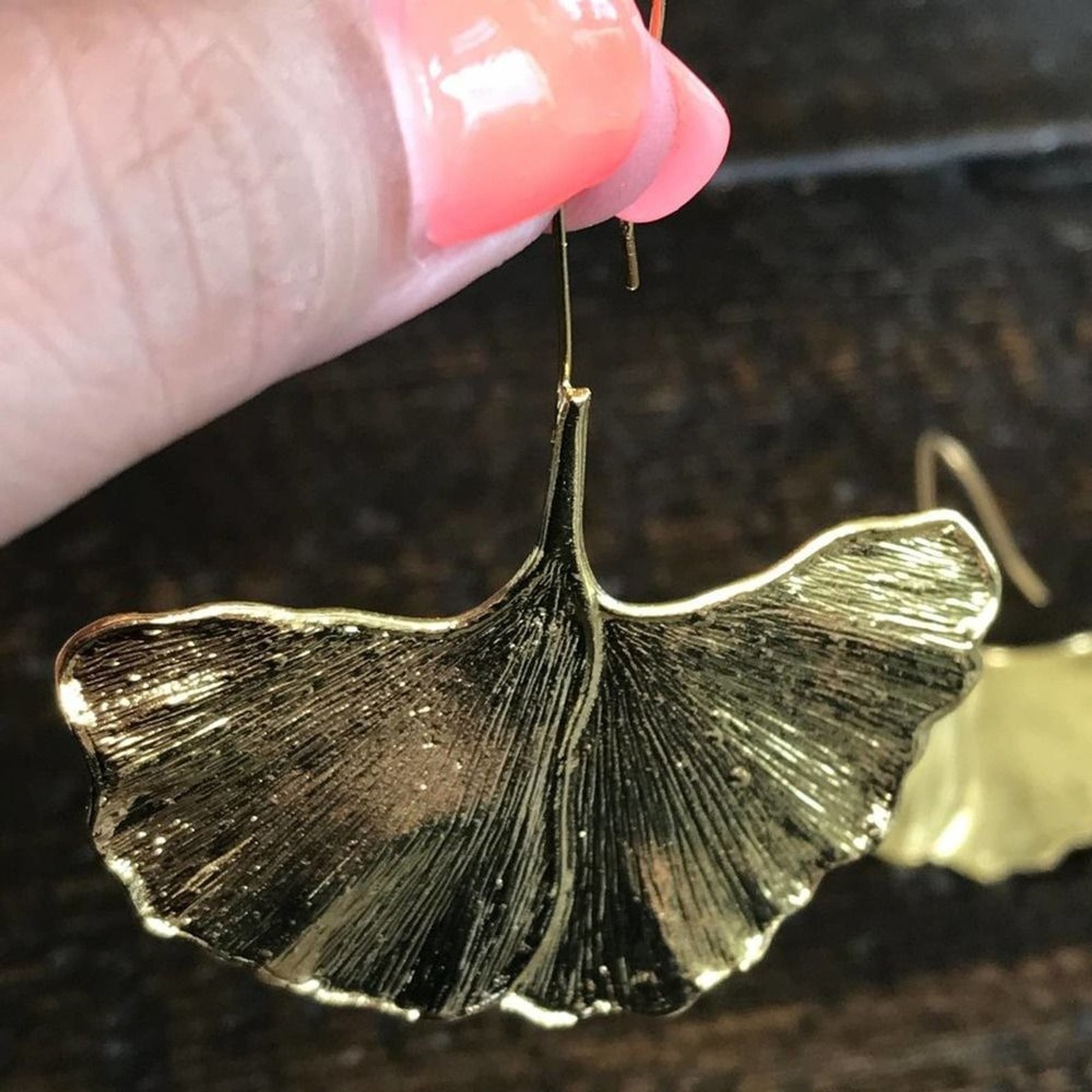 Ginkgo Leaf Gold tone Fan Statement Drop Earrings NEW! 630A4