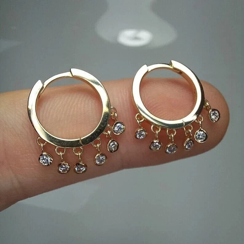 2 Ct Round Cut Simulated Diamond Hoop Dangling Earrings 14K Yellow Gold Plated