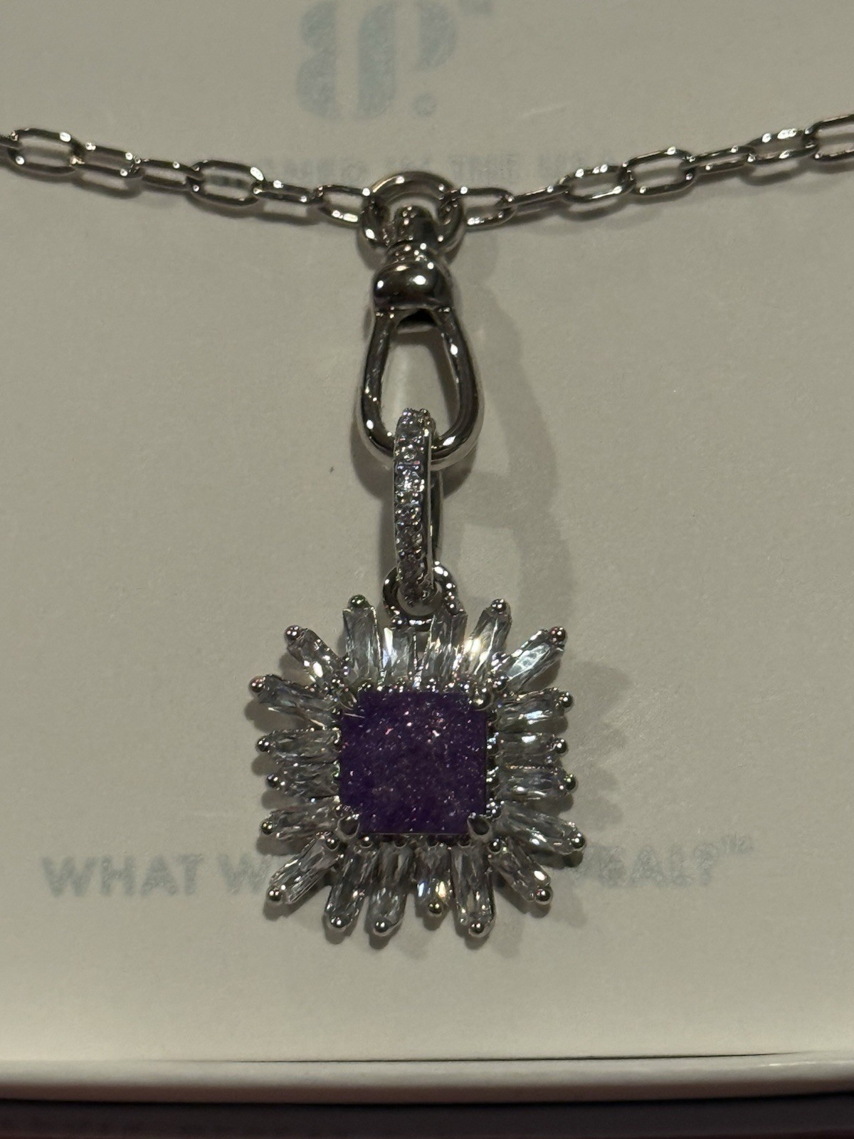 Bomb Party BP, NK53693-Never Not Beaming Necklace-Amethyst on Rhodium-NEW