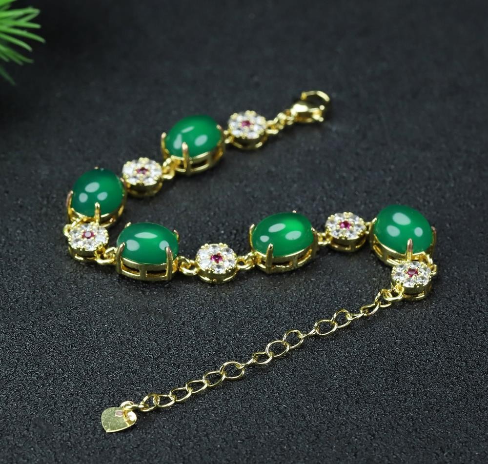 Girl Grandma Mothers Lady Women Green Jade Beads Bracelet Jewelry Gift Box DD300