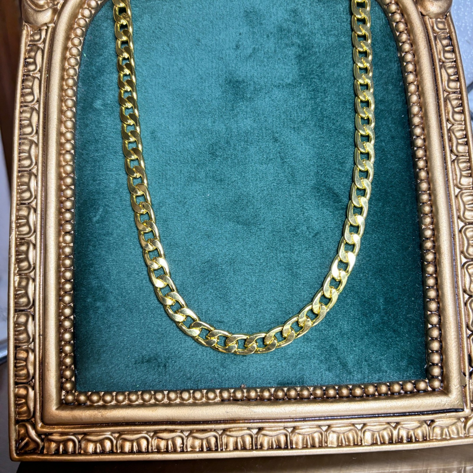 Gold Tone Curb Chain Necklace 20 In Polished Flat Link Unisex Streetwear Jewelry