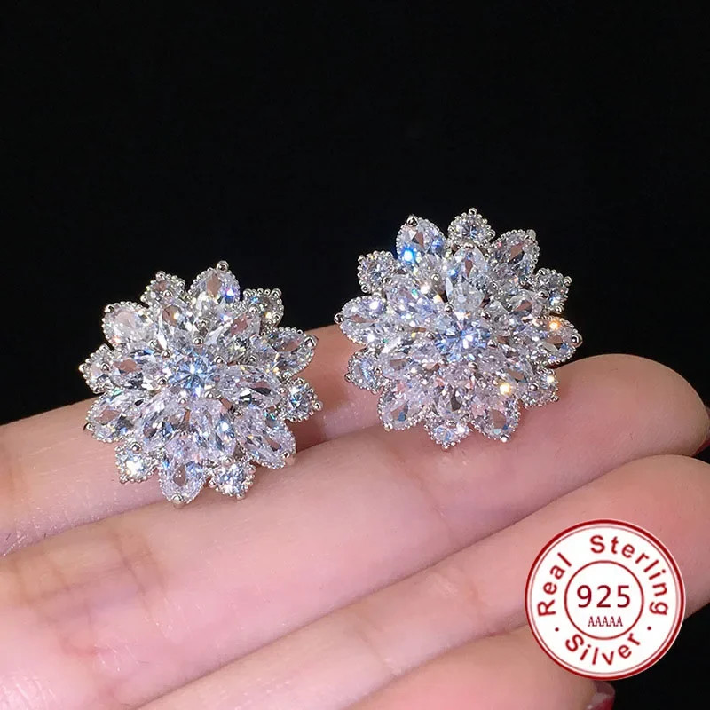 Cute Big AAAAA Bling Cubic Zirconia 925 Silver Needle Stud Earrings Fashionable