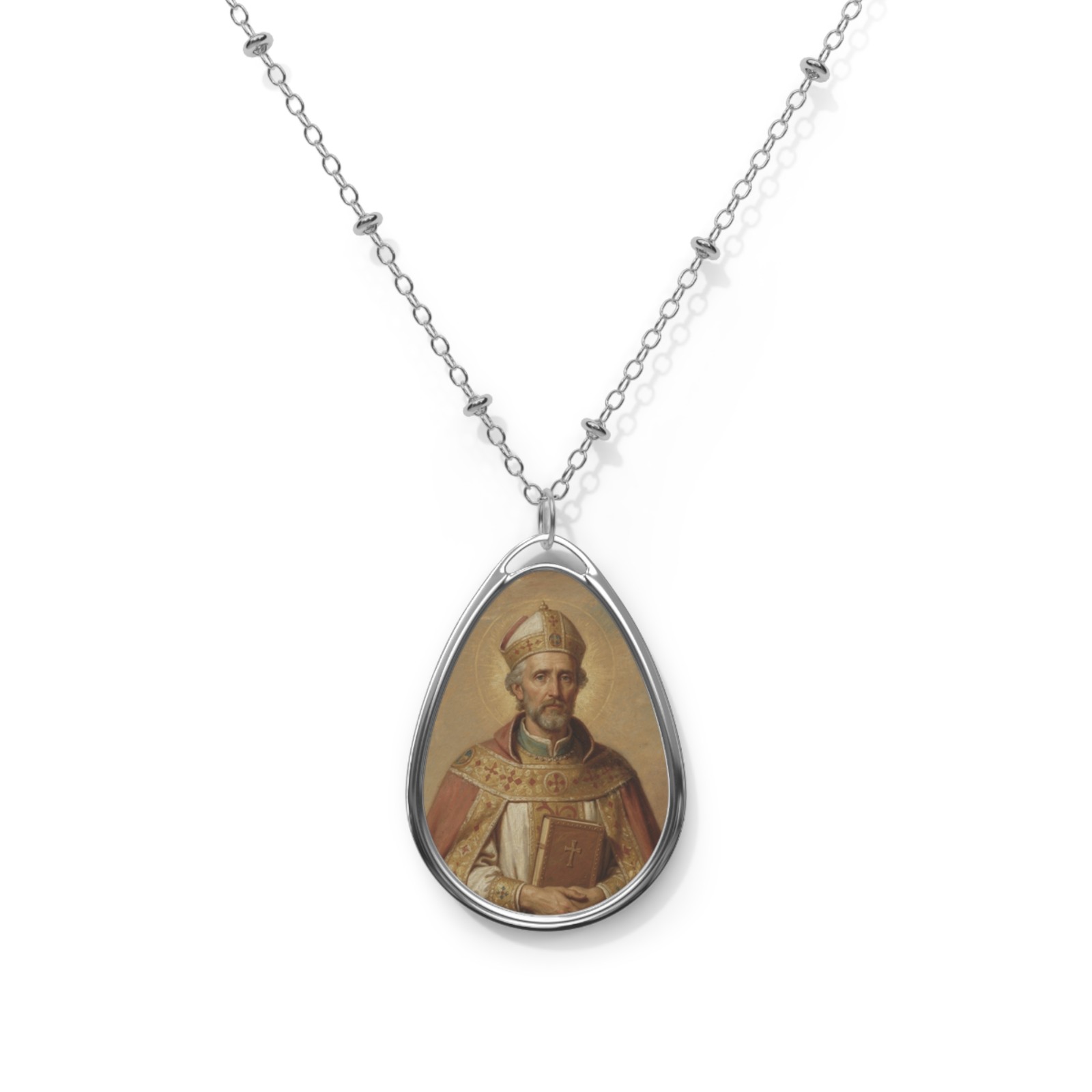 Saint Avitus Of Vienne, Oval Pendant Necklace, Christian Gift