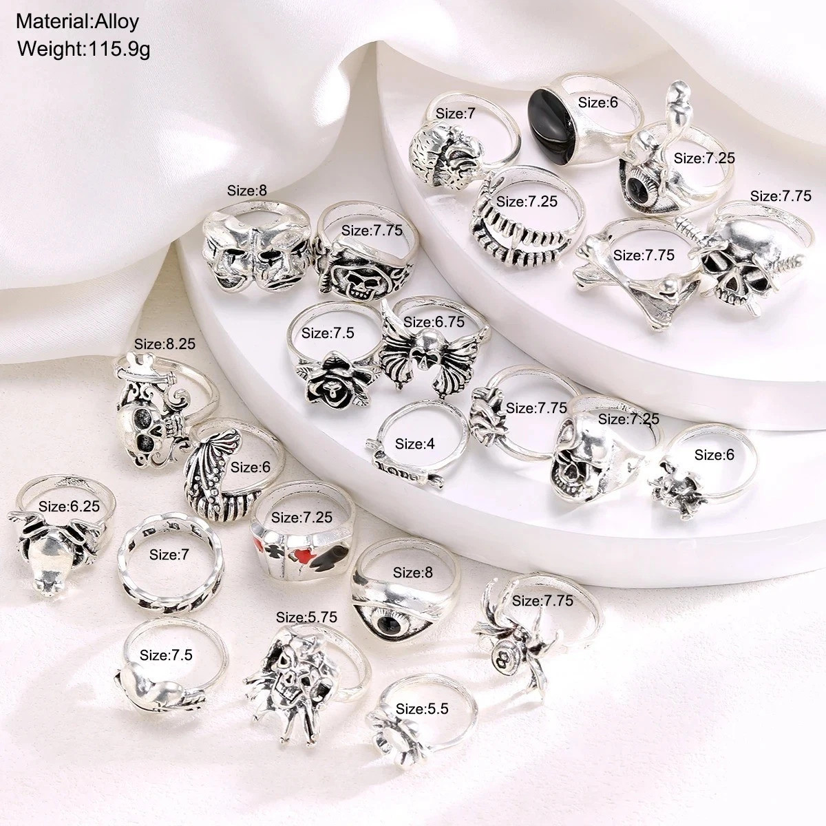 24pcs Gothic Skeleton Ring Set Punk Grunge Unisex Street Jewelry Gift – NEW