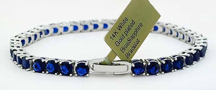 LAB CREATED 14.54 Cts BLUE SAPPHIRE TENNIS BRACELET 14K WHITE GOLD PLATED – NWT