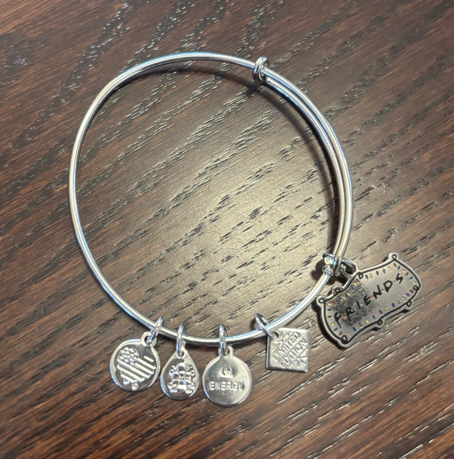 ALEX AND ANI Limited Edition FRIENDS TV Series Charm Silver Tone Bangle Bracelet