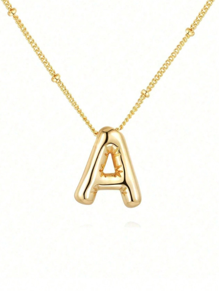 Gold Bubble Letter Necklace Balloon Initial Pendant Stainless Steel Chain Gift
