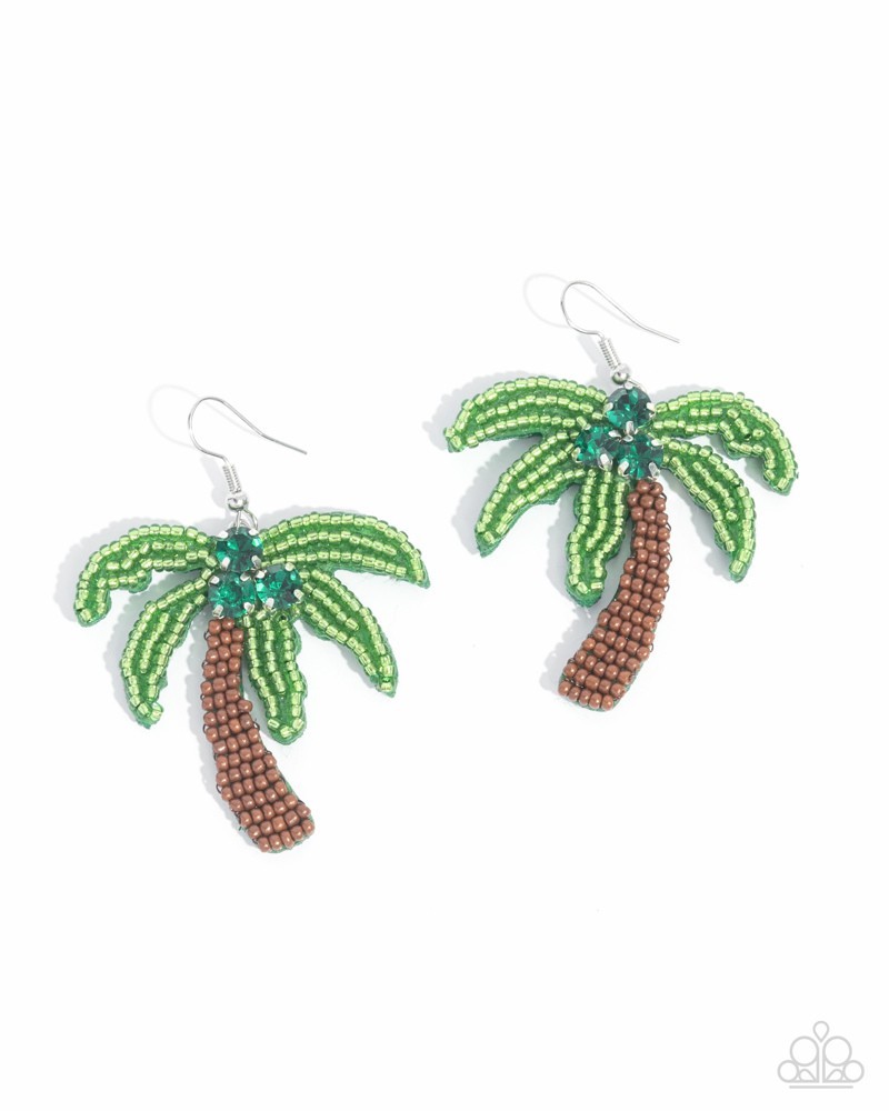 Paparazzi Pampered Palm Tree – Green – Seed Beads – Rhinestones – Felt Back – Ea