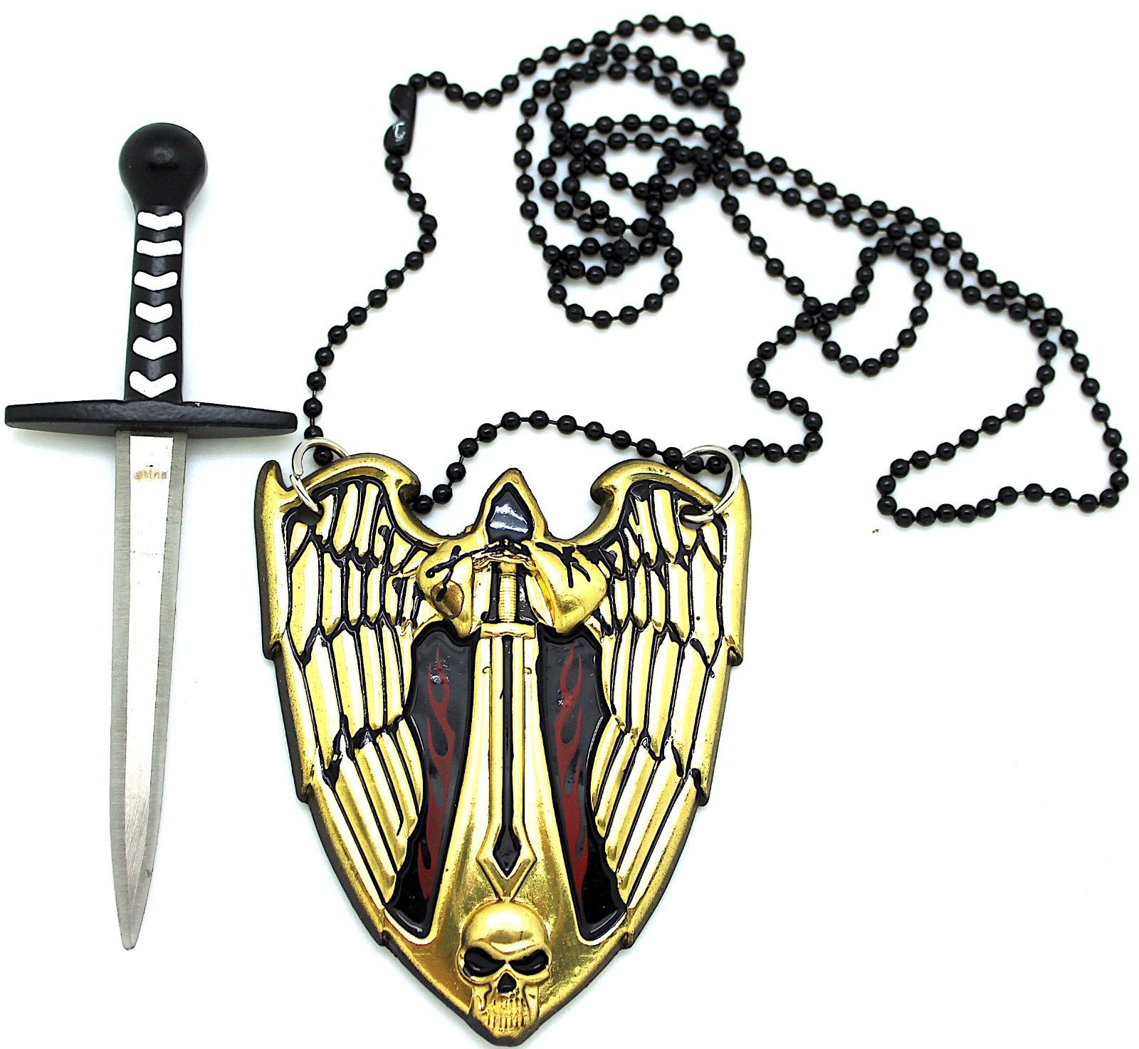 4″ NEW! Metal Grim REAPER Gothic Angel SKULL NECKLACE Jewelry PENDANT Mini Knife