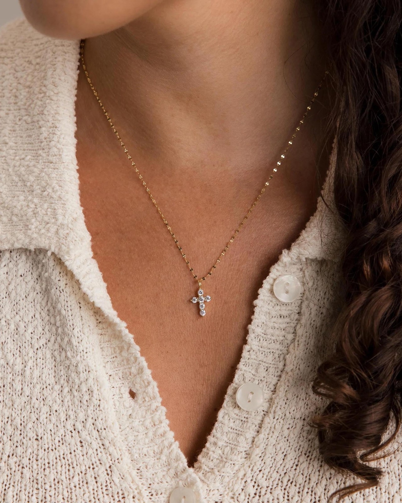 Gold Cross Necklace for Women 14K Gold Plated Dainty Small Pendant Short Necklac