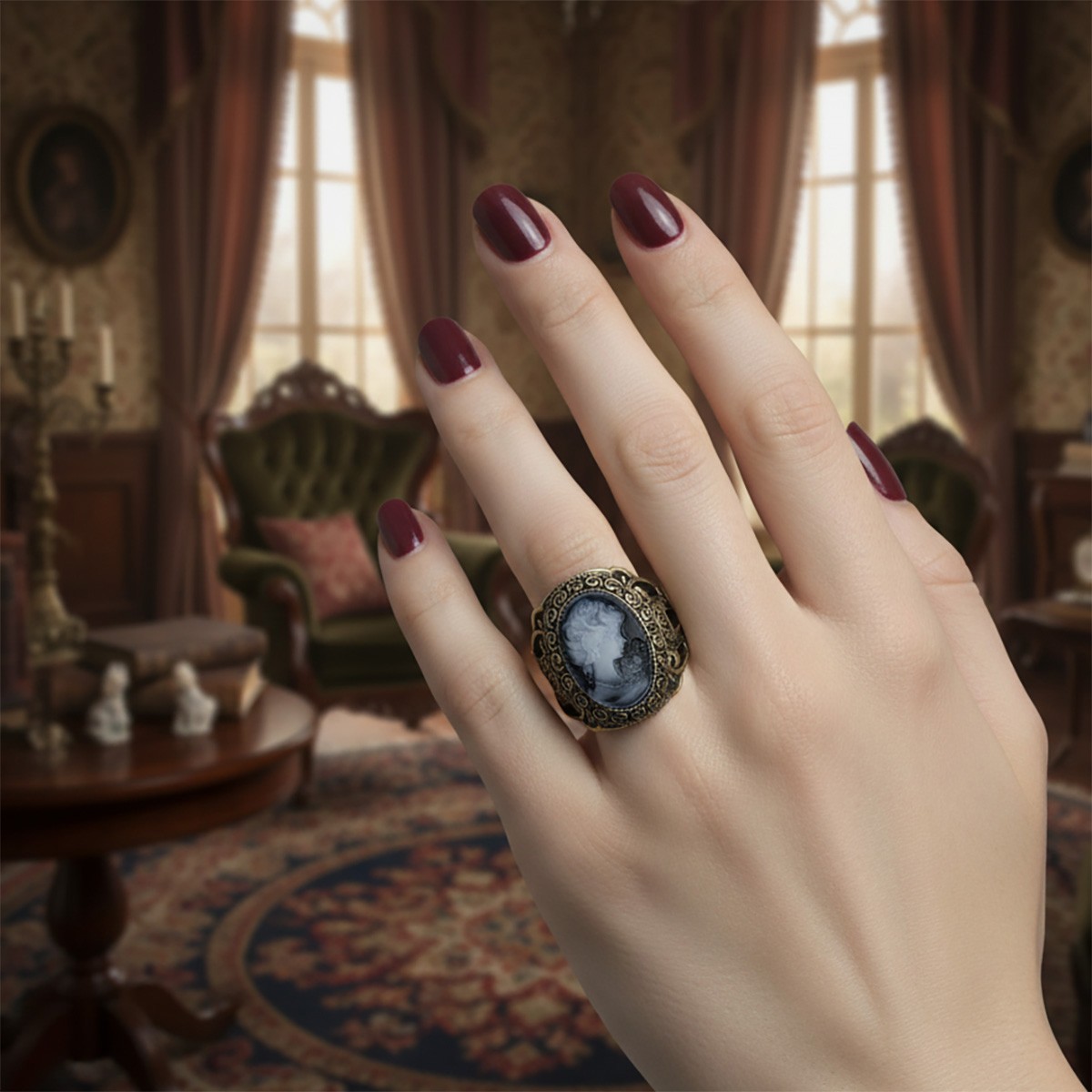 10pcs Vintage Lady Cameo Rings Bulk Antique Bronze Plated Assorted Jewelry