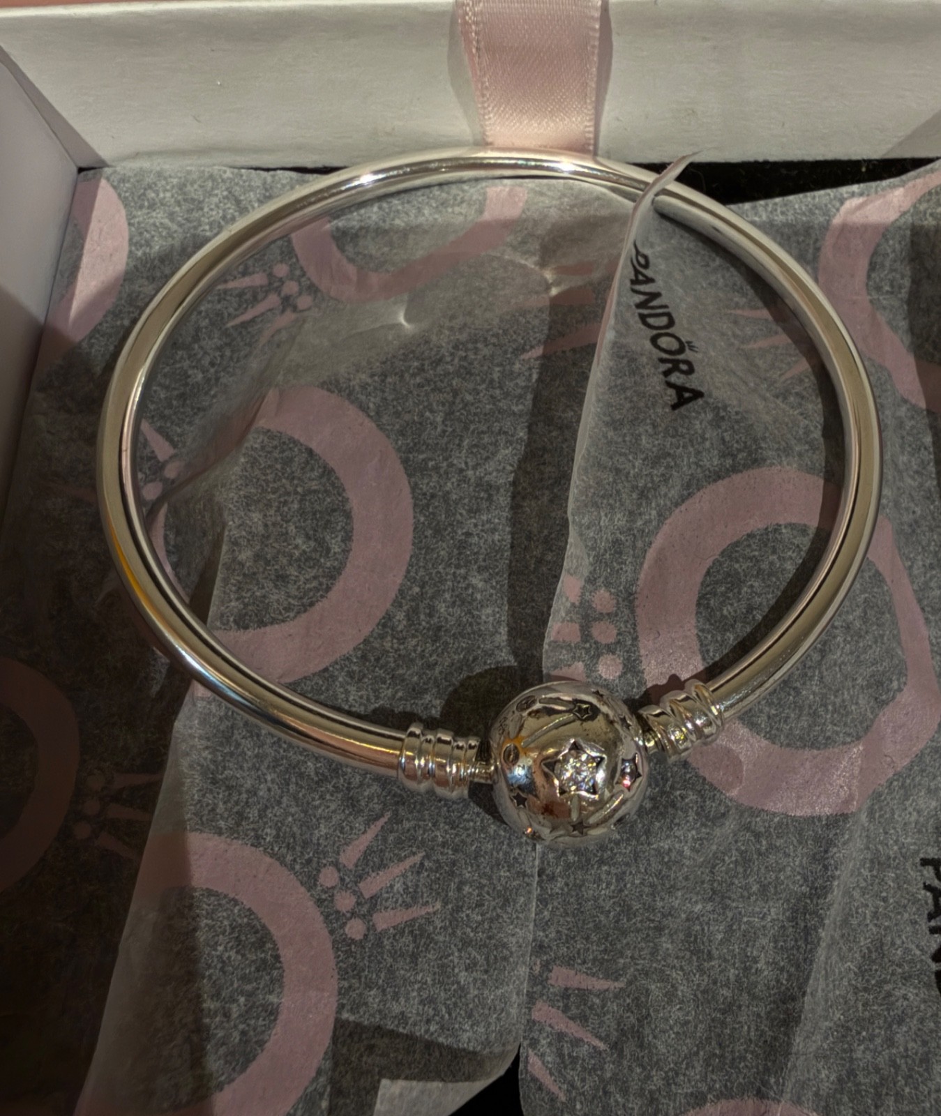 Pandora Moments Stars & Galaxy Bangle 590009C01-16 S925 RETIRED Size 16 With Box