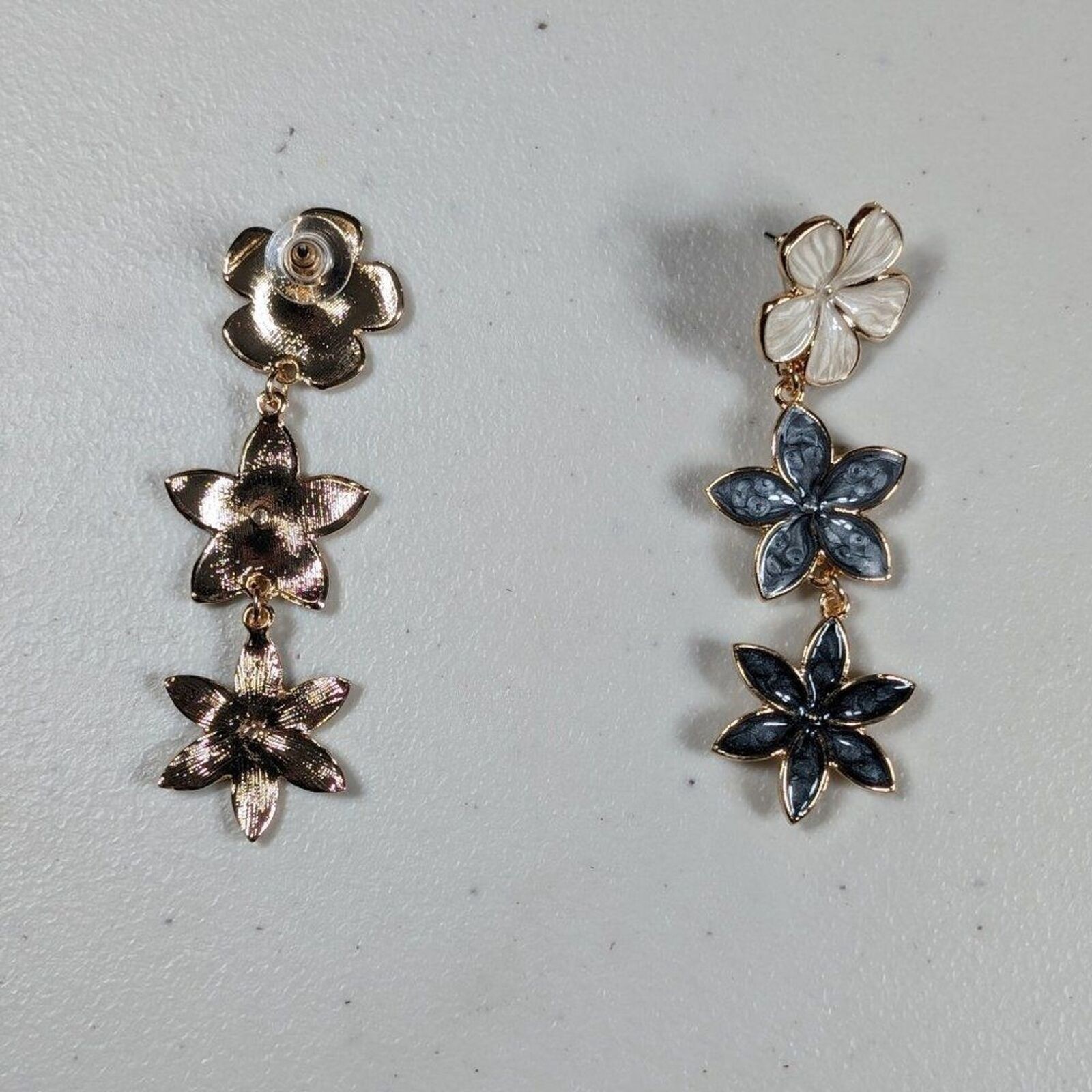 Womens Earrings Three Flower White Grey Black Zinc Alloy Enamel Boho Earrings