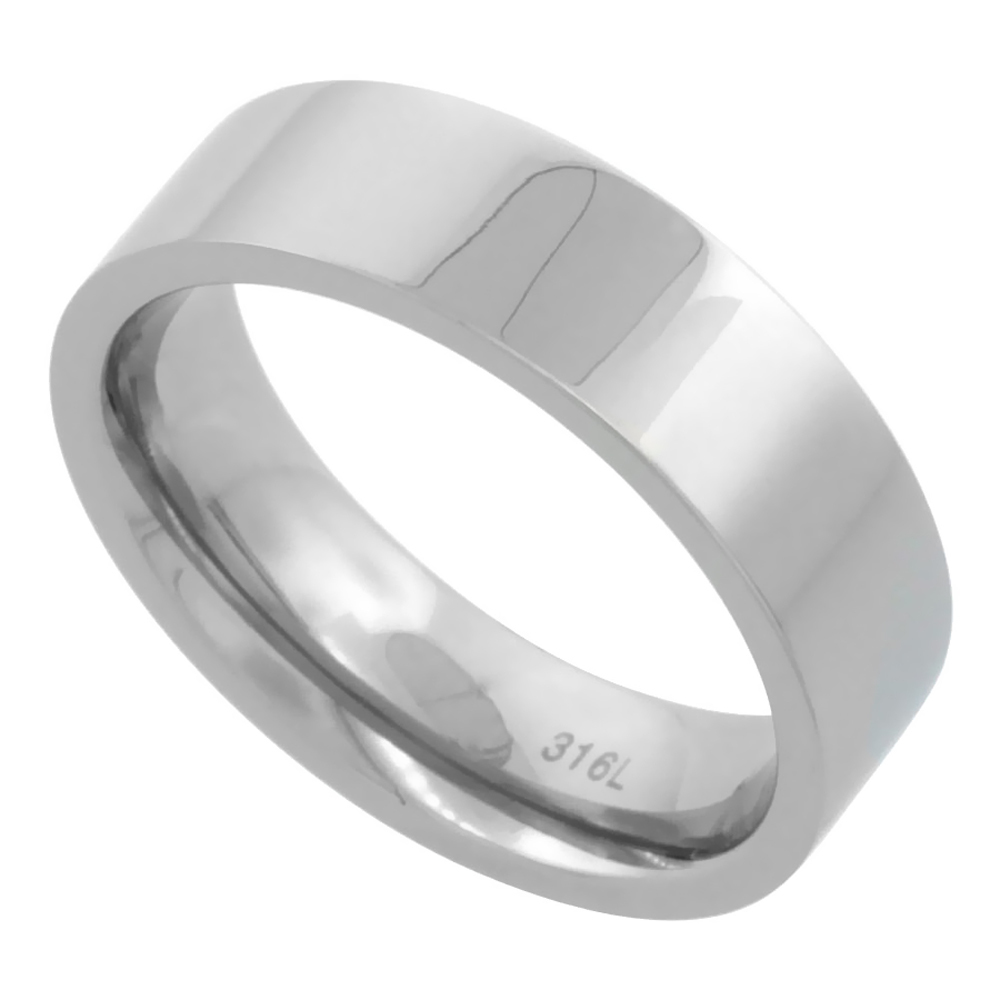6mm Stainless Steel Comfort Fit Polish Finish Flat Wedding Band Thumb / Toe Ring