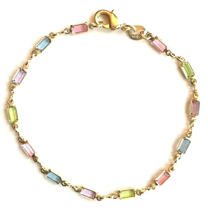 14K Gold Plated Multicolor Crystal Anklet 9.5″ Long – A37
