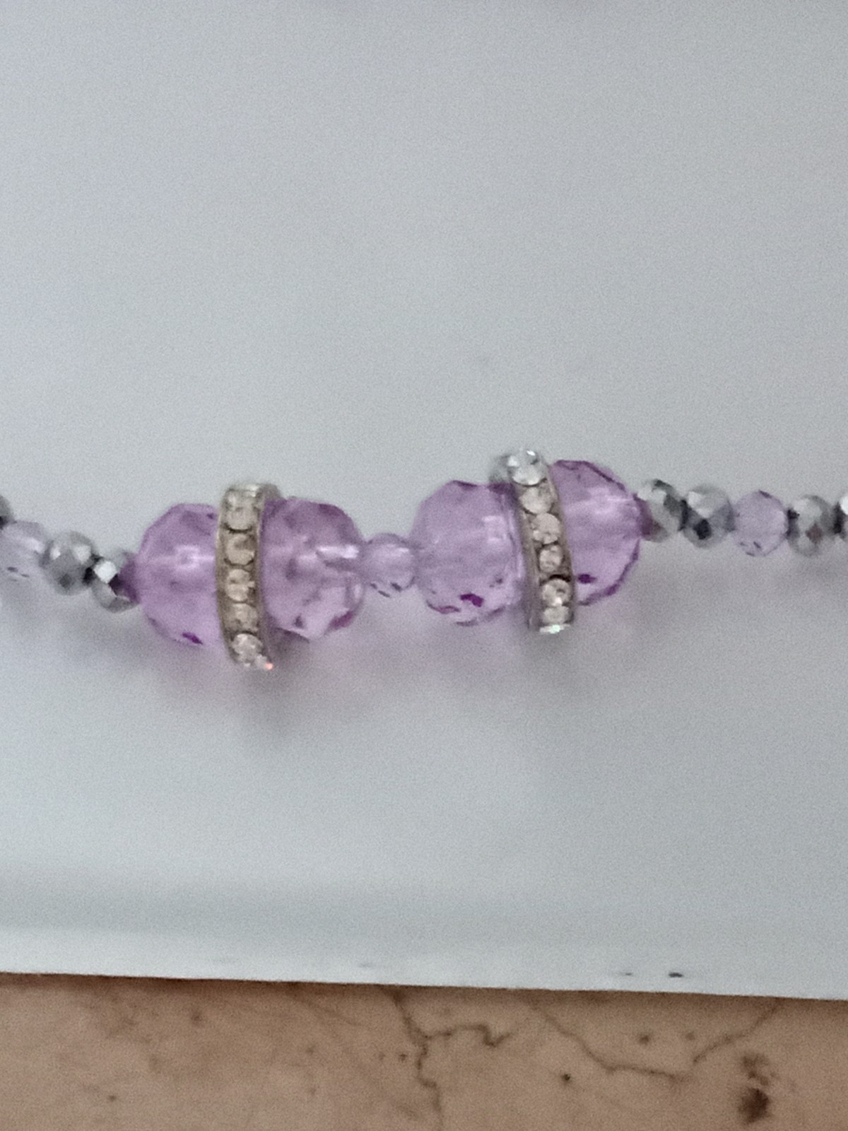 Austrian Crystal Lavender Porcelain Silver Steel and Cubic Zirconia Necklace