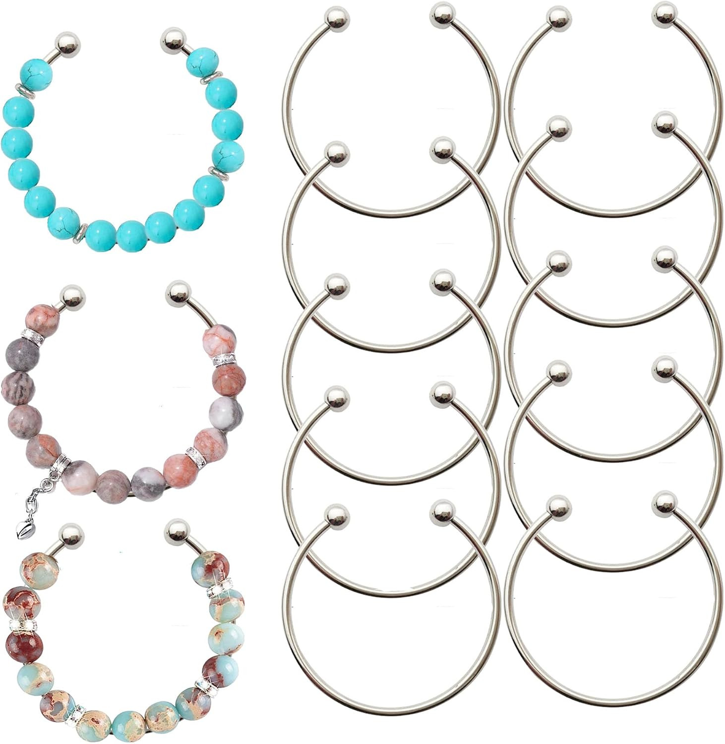 , 15 Packs Beadable Bracelets Adjustable Ball Opening Wire Blank
