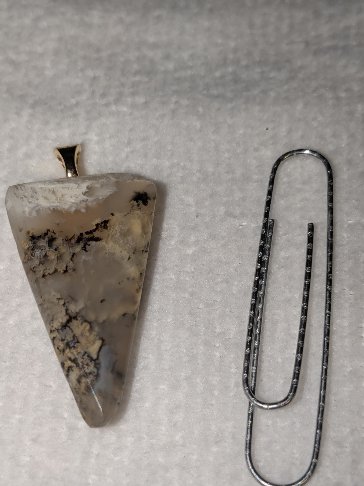 White & Brown Agate Trillion Stone Charm Pendant Metal Bail Setting