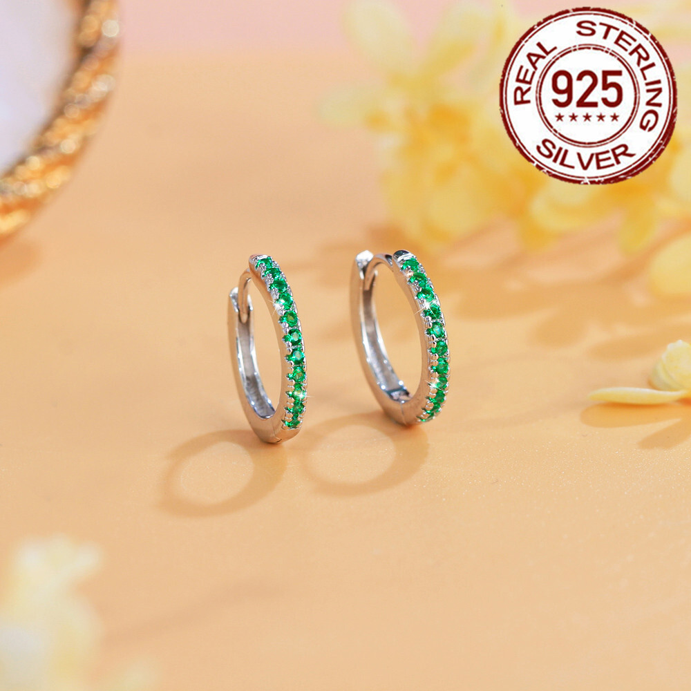 14mm 925 Sterling Silver Small Round Hoop Earrings Women Cubic Zirconia Jewelry