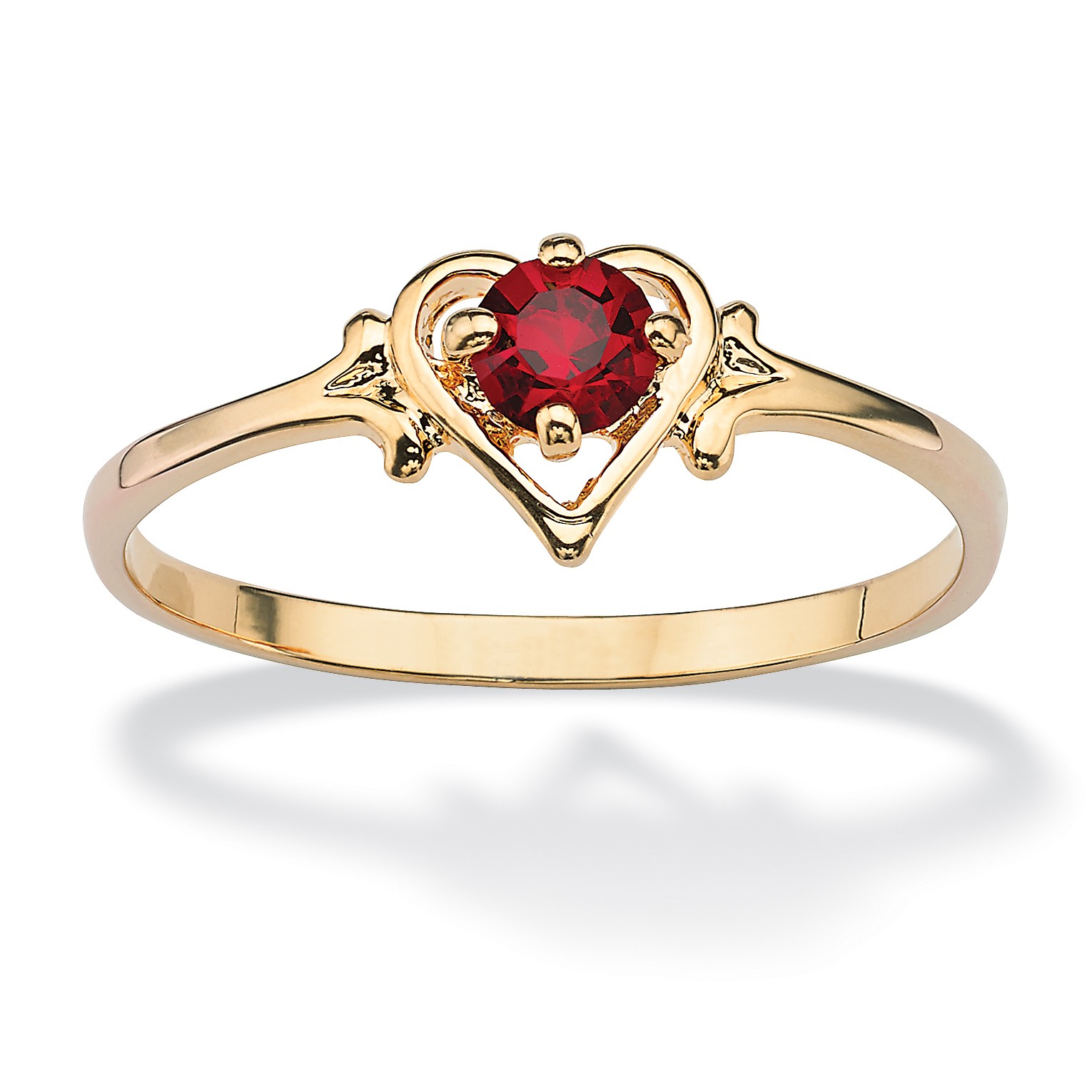 Simulated Birthstone Heart Ring in Gold-Plated