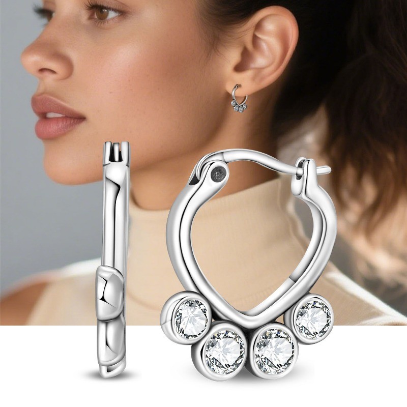 PANDACH 925 Sterling Silver Cute Cat Paw Huggie Hoop Earrings Women Gifts Danity