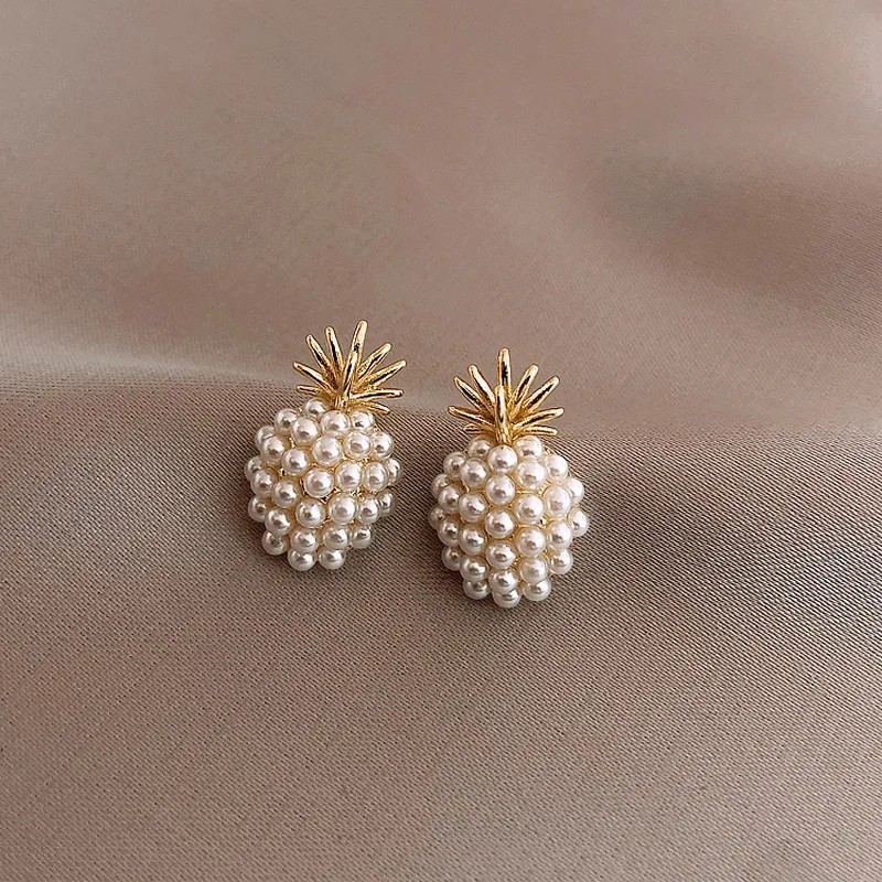 Cute Pineapple Pearl Stud Earrings, Women’s Jewelry, Great Gift, Swinger Fun