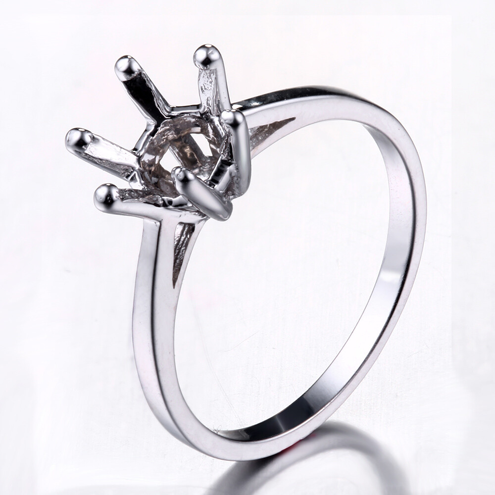 Sterling Silver No Plated Semi Mount 7.5mm Prong Setting Round Engagement Ring