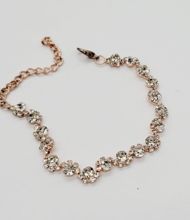 Tennis Bracelet Flower White Crystal rhinestone Rose Gold Tone 9 in Statement #A