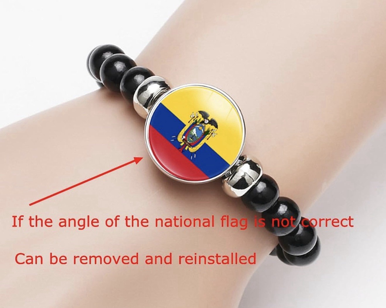 Black Adjustable Beaded Bracelet Snap Closure Round Flag Dangle Charm USA 6 pack
