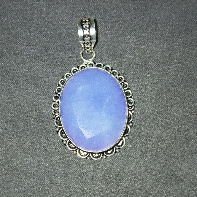 925 SS Simulated Blue Sapphire Pendant Charm Bezel Setting Handmade In India
