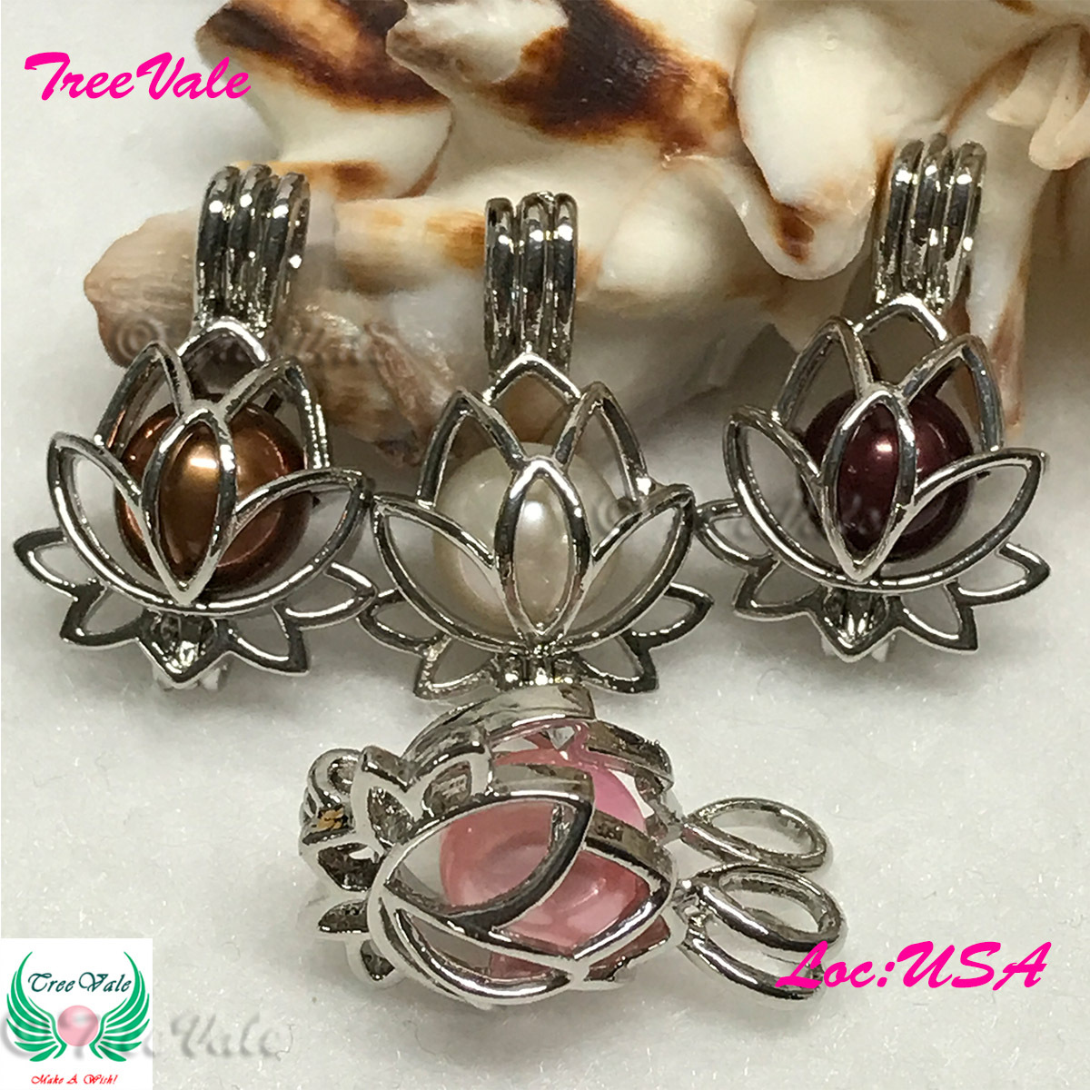 Lotus Flower I – Silver Plated – Locket Pearl Cage Pendant – Hold 6mm – 7mm