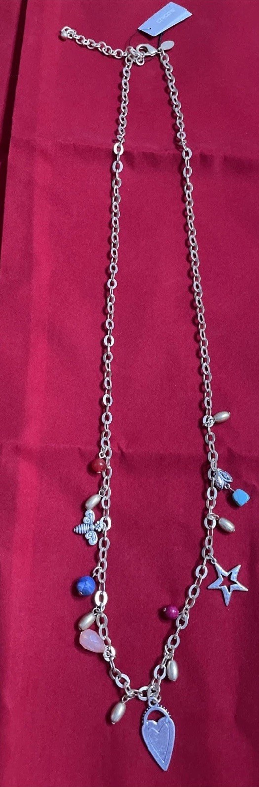 CHICOS Gold Tone Chain Necklace Varied Charms Heart 34″ Long New