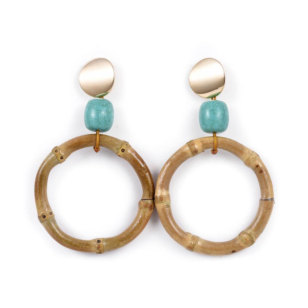 Bamboo Pendants Necklace Earrings Set Waxed Polyester Cord BurlyWood 18″ P759
