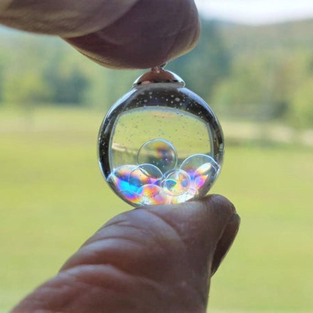 Colorful Bubbles Glass Round Ball Resin Pendant Chain Necklace Women Jewelry