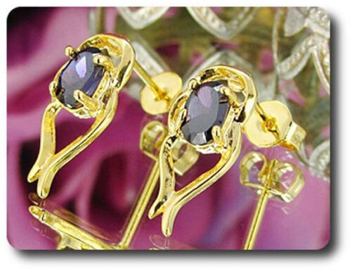 Earrings Amethyst 0 3/32×0 9/32in Gold Plated 18 K