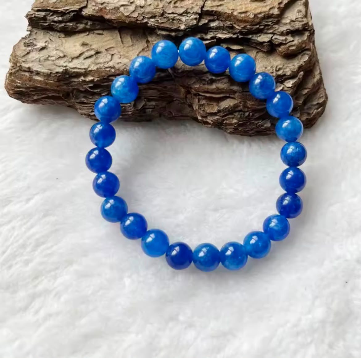 8mm Crystal Blue Sapphire Color Bead Bracelet Wealth Abundance Healing Energy