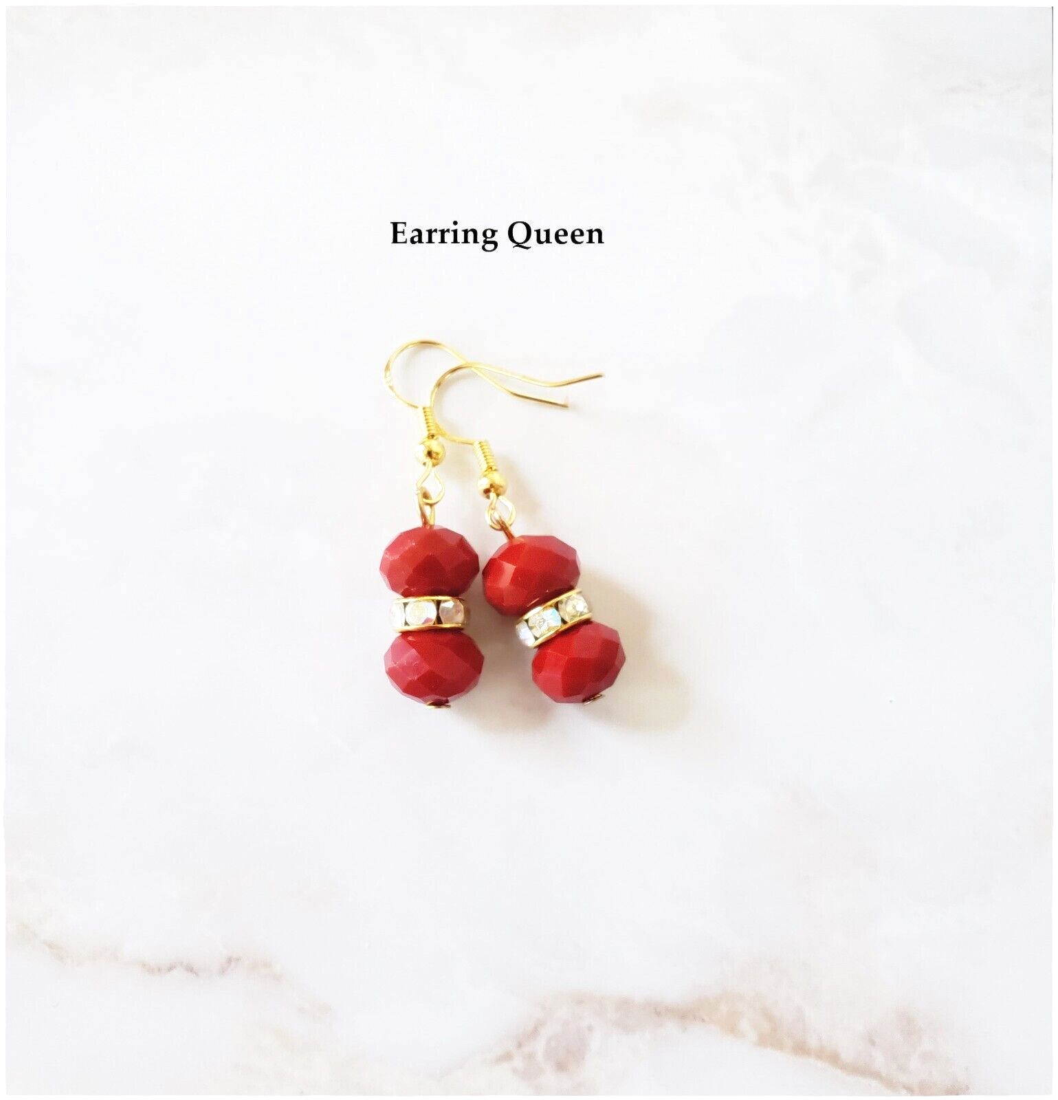 Red Crystal Dangle Rhinestone Earrings Wedding Anniversary Birthday Gift Women