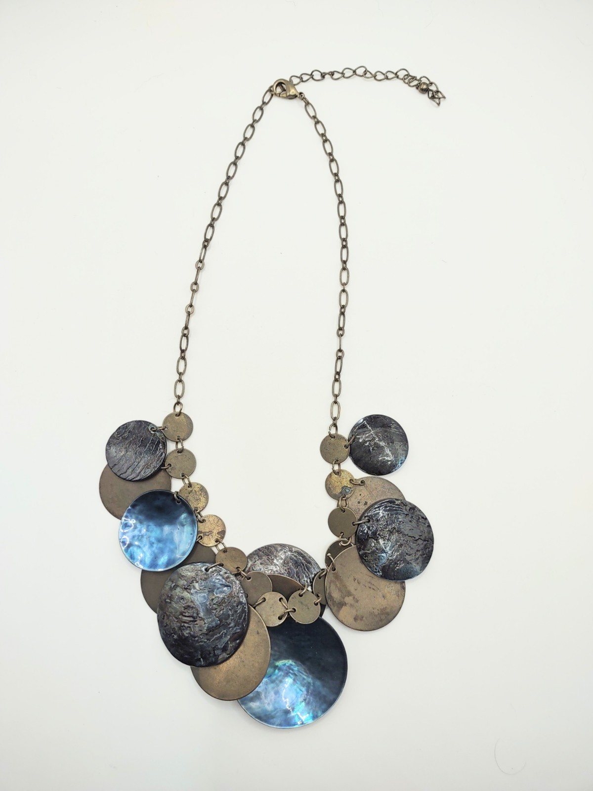 Necklace Shell Jingles Round Antique Tone Chain Lobster Claw Clasp Adjustable