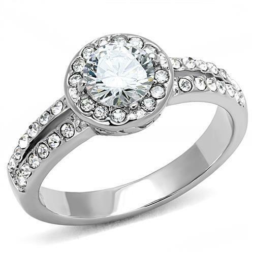 TK3021 – High polished (no plating) Stainless Steel Ring with AAA Grade CZ in