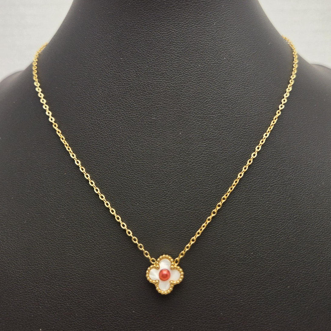 Gold Tone S Steel Cable Chain Flower Charm Pendant Necklace Lobster Adjustable