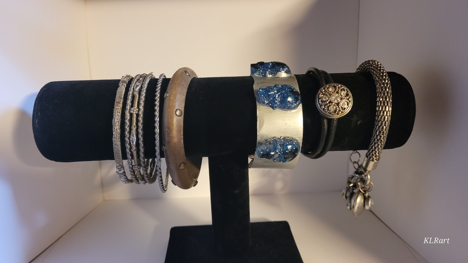 mixed metal, skulls silver acient wood bracelets bangles one size for all