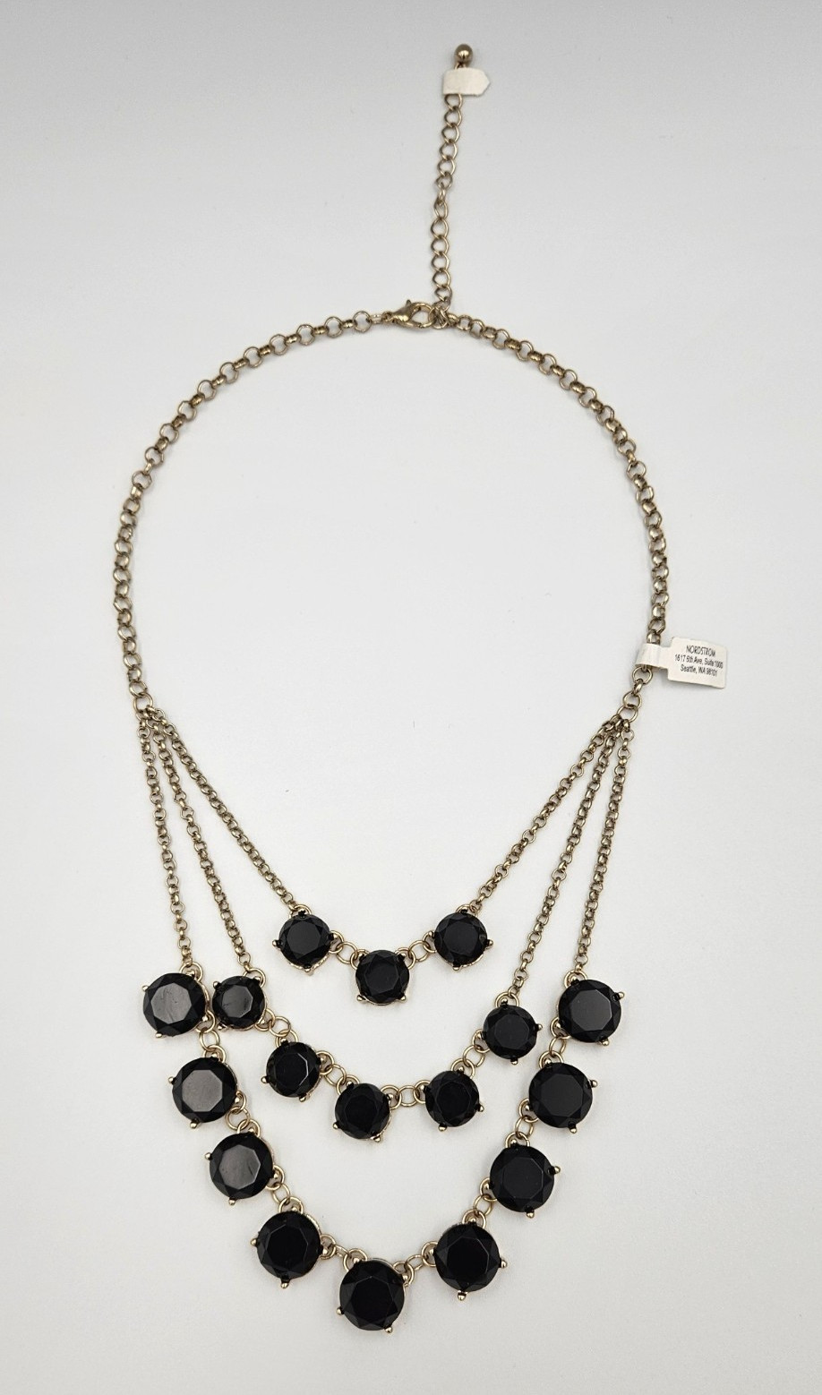 Nordstrom Black Crystal Layered Bib Statement Necklace Gold Tone Tiered Faceted