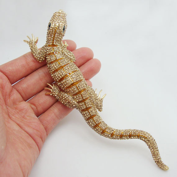 Huge 6.42″ Lizard Gecko Brooch Pin Topaz Crystal Rhinestone Animal