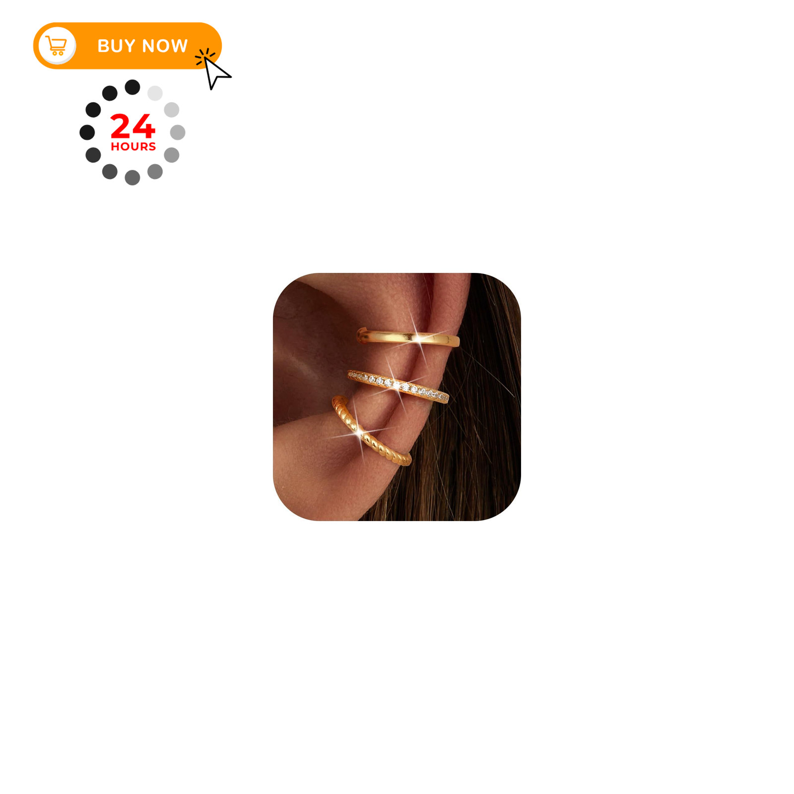 MILACOLATO 925 Sterling 10 millimeters, Classic-14K Gold Plated Ear Cuffs