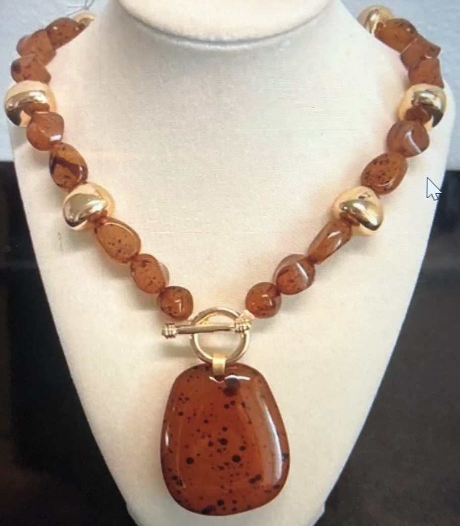 NWT Womens African Tribal Style Collar Necklace 20” Faux Amber + Free GiftBox$89