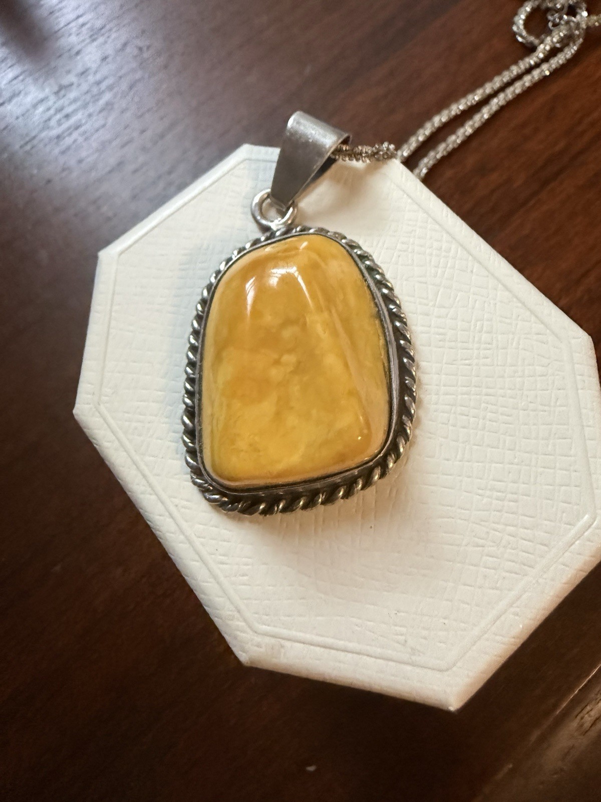 Sterling Silver 925 Necklace Yellow Amber Bezel Charm Pendant Signed