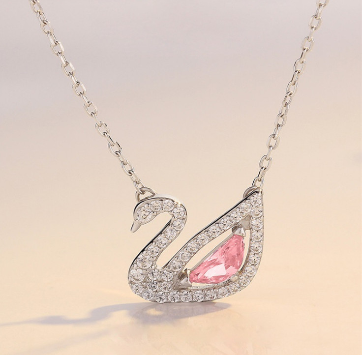 Women 925 Sterling Silver Pink CZ swan pendant necklace Stud Earrings gift E21